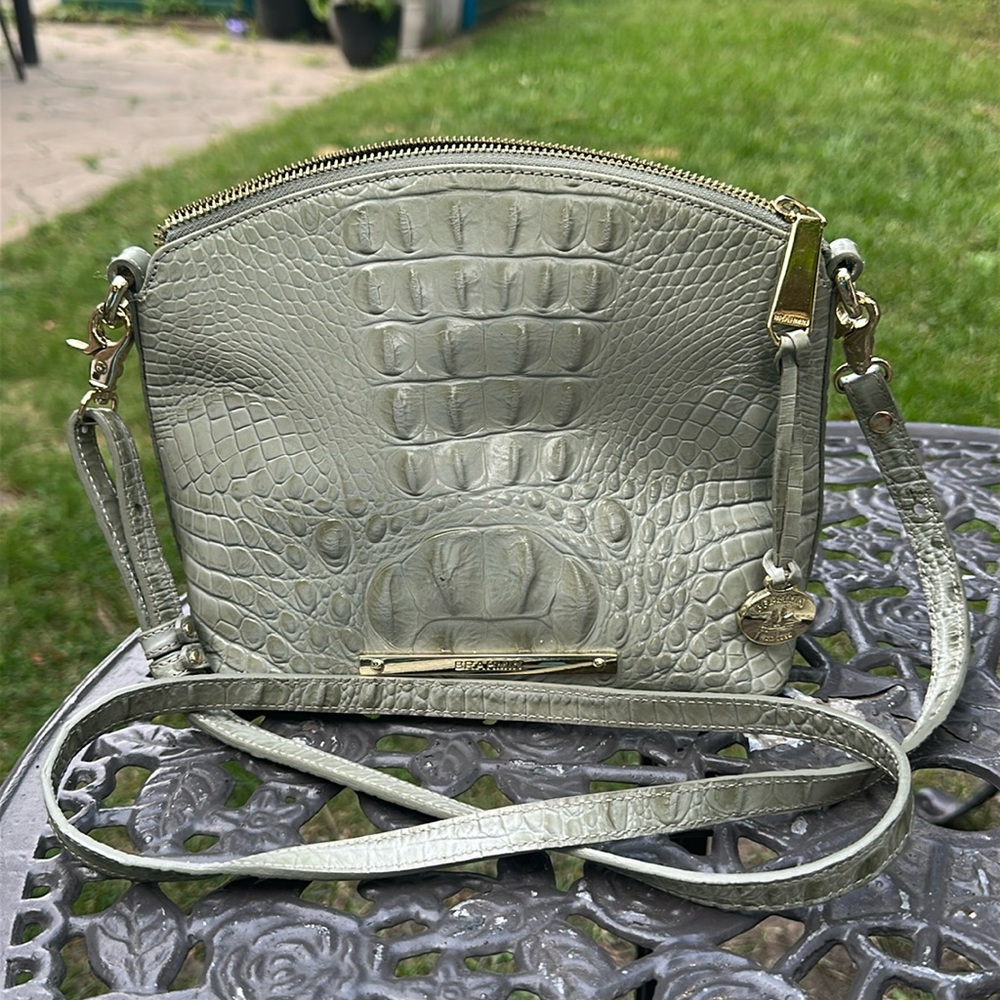 Vintage Brahmin Mini Duxbury Sea foam Green Melborne Ostrich Print Crossbody Bag